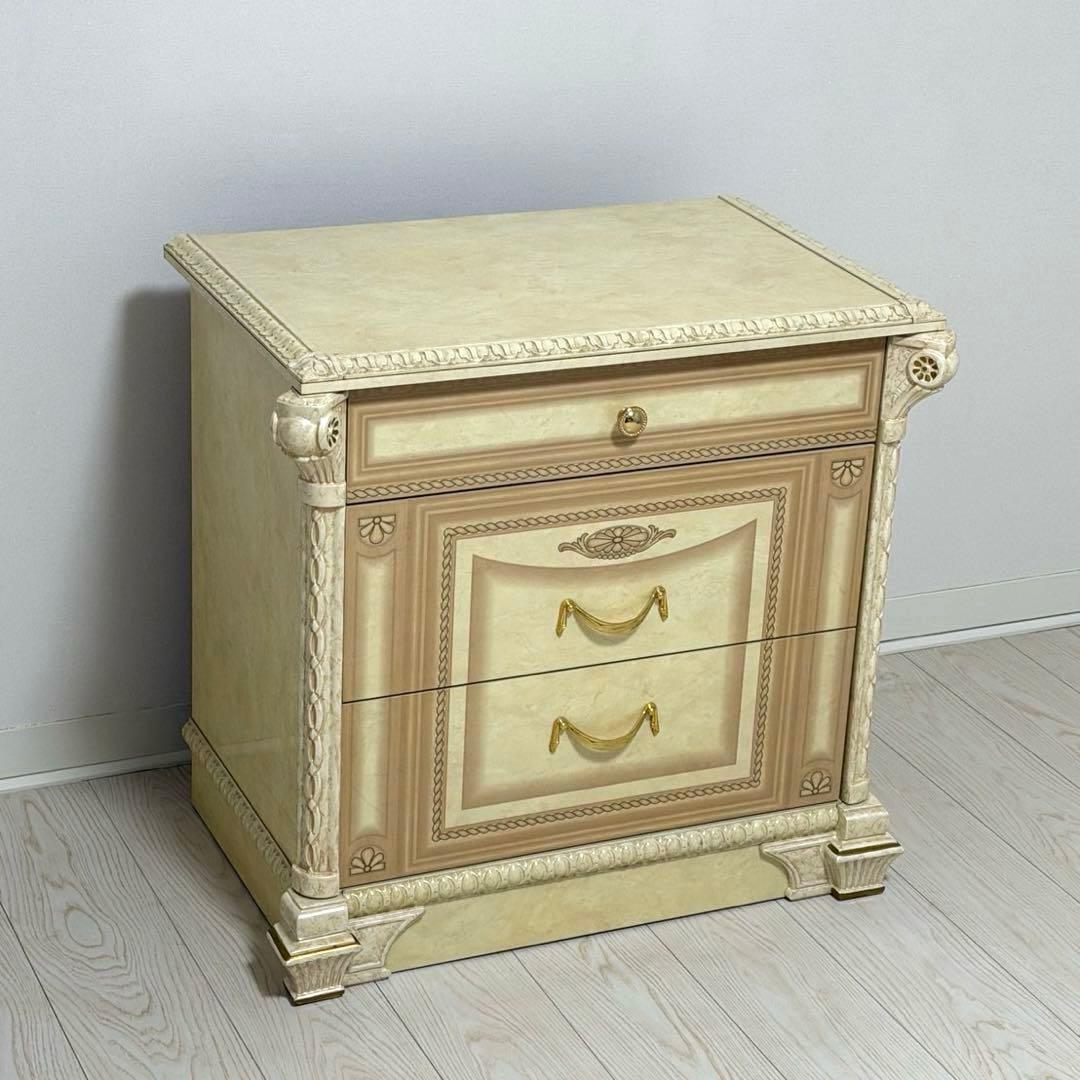 ロココ調 アンティーク サイドチェスト 3段 アイボリー