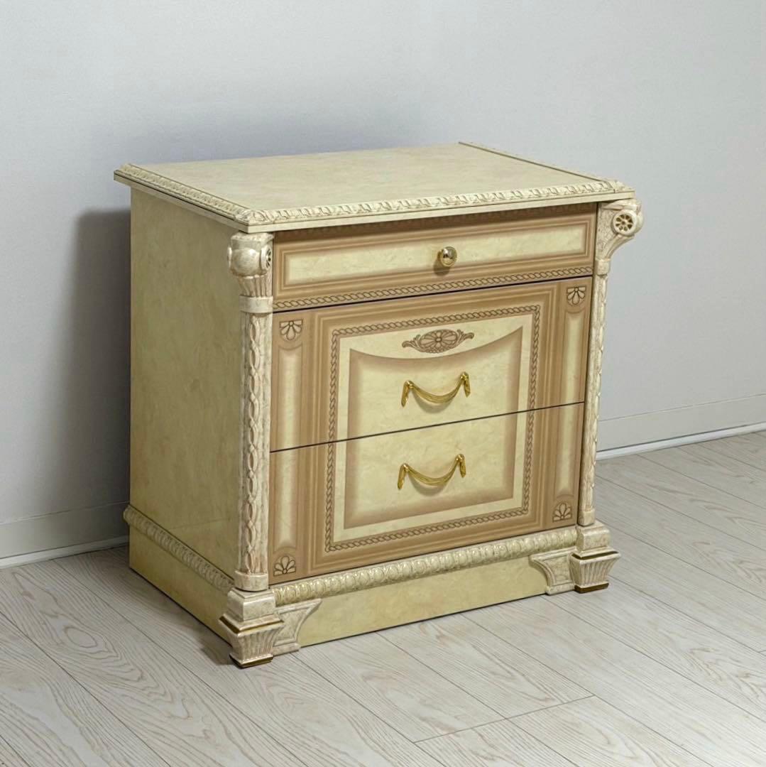 ロココ調 アンティーク サイドチェスト 3段 アイボリー