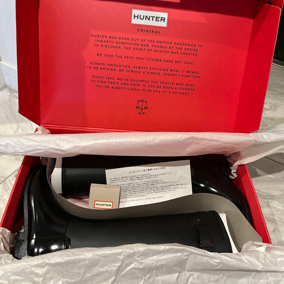 美品　HUNTER レインブーツブラック バックル付き　25cm
