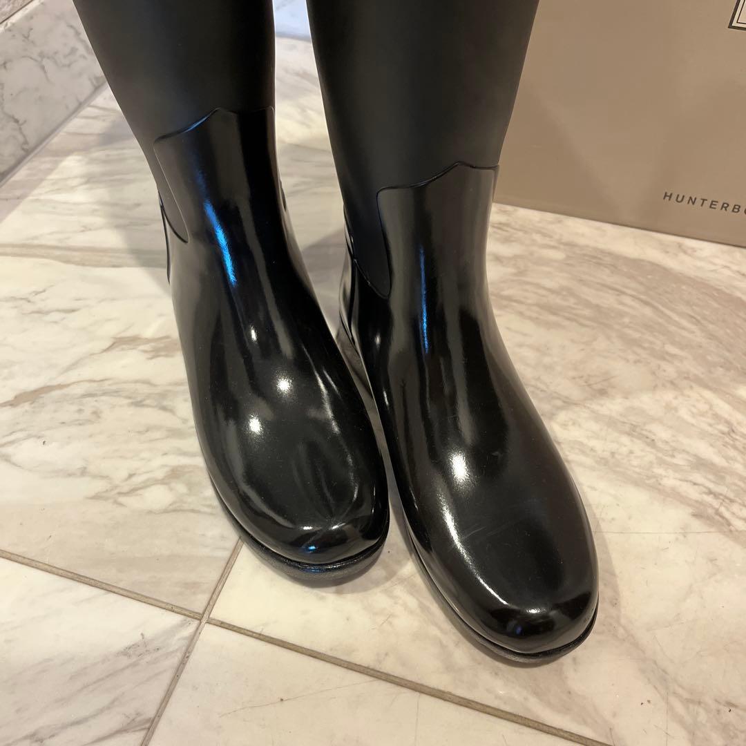 美品　HUNTER レインブーツブラック バックル付き　25cm