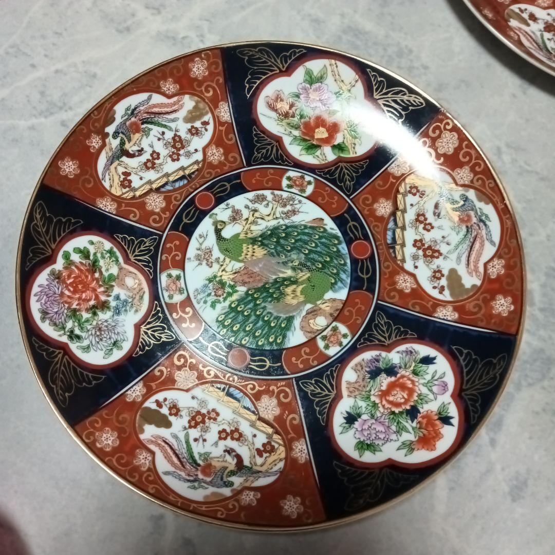 伊万里焼　秀峰作　大皿　飾り皿　孔雀図　3枚セット