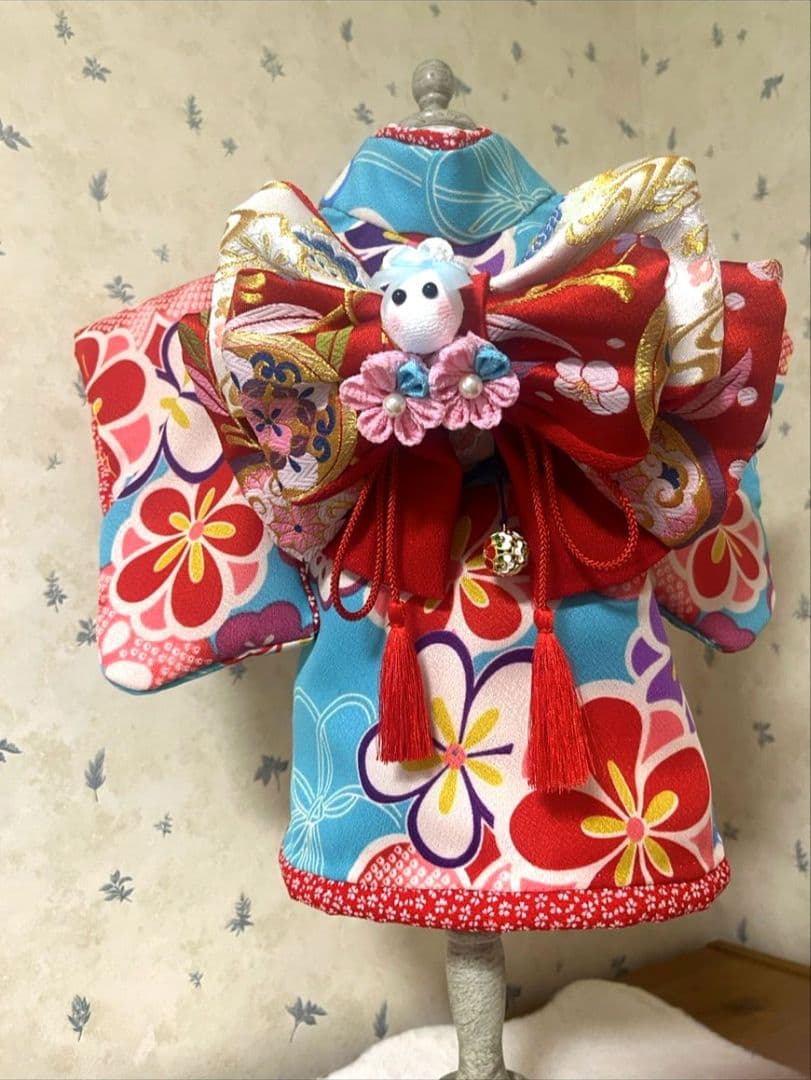.‎˖٭*花柄水色犬用着物.‎˖٭*　犬服　犬服用お着物
