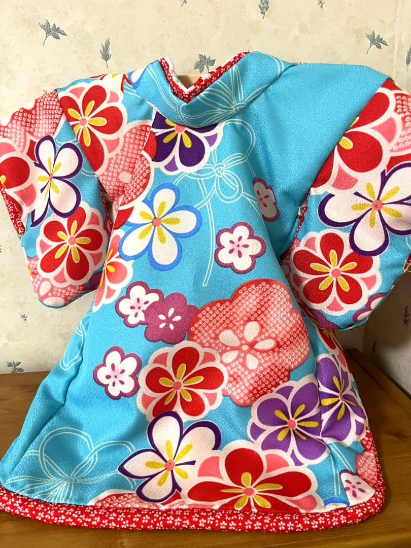 .‎˖٭*花柄水色犬用着物.‎˖٭*　犬服　犬服用お着物