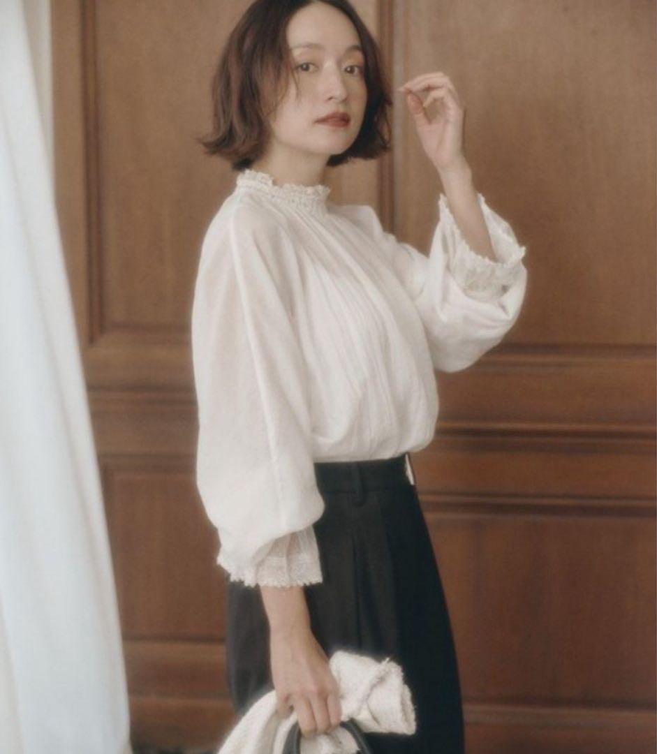 [新品タグ付き] PUAL CE CIN 襟袖レースプチハイネックブラウス