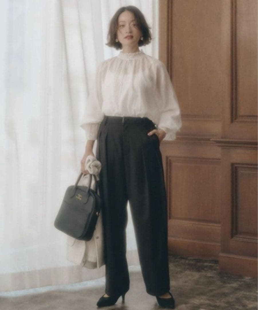 [新品タグ付き] PUAL CE CIN 襟袖レースプチハイネックブラウス