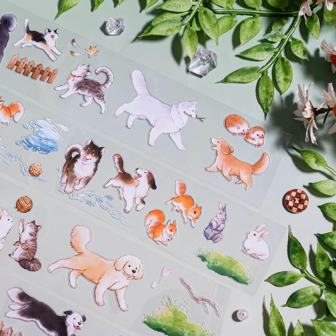 【8762】海外　マステ　5m巻売り　PETカッティング動物　犬　猫　ハリネズミ