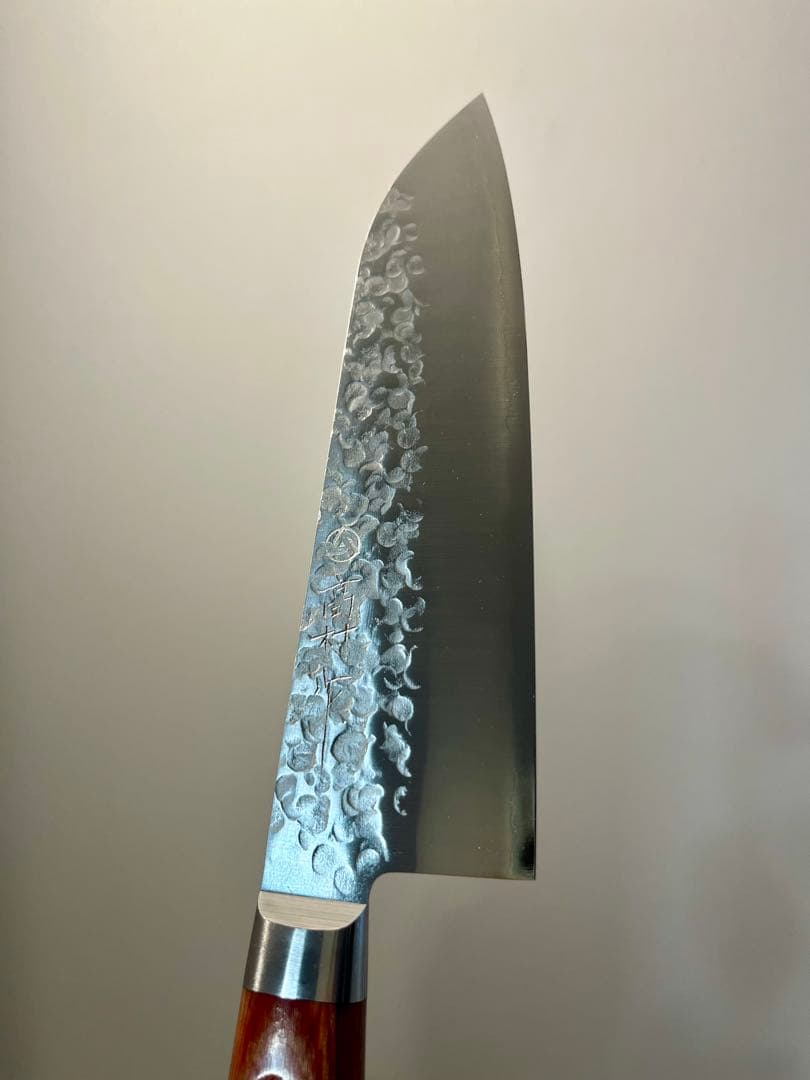 高村刃物 三徳包丁 170mmクロマックス鋼 槌目　高村作 銘