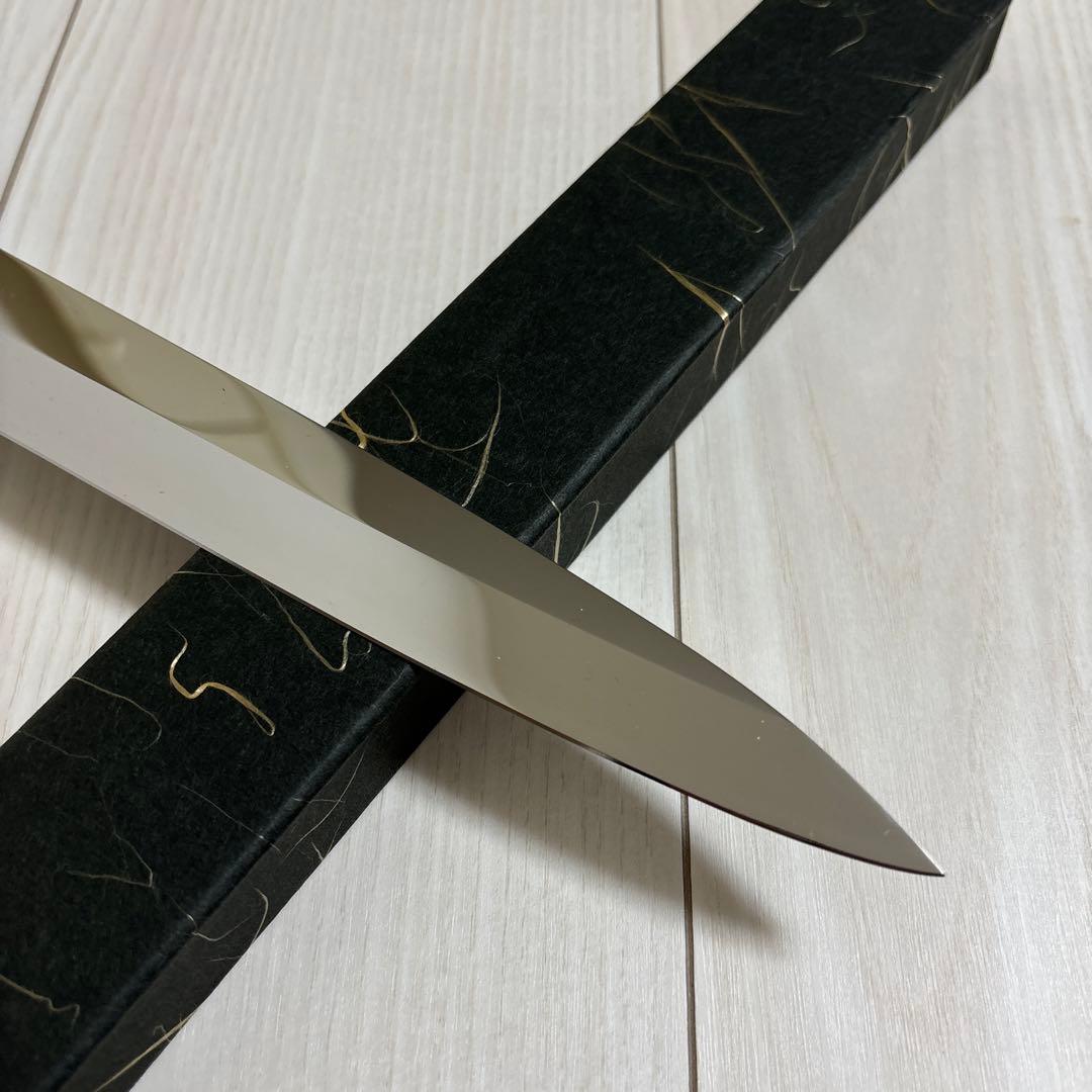 新品　ウルトラ鏡面　ステン本焼V金10号柳刃包丁270mm 高級黒檀白水牛八角柄