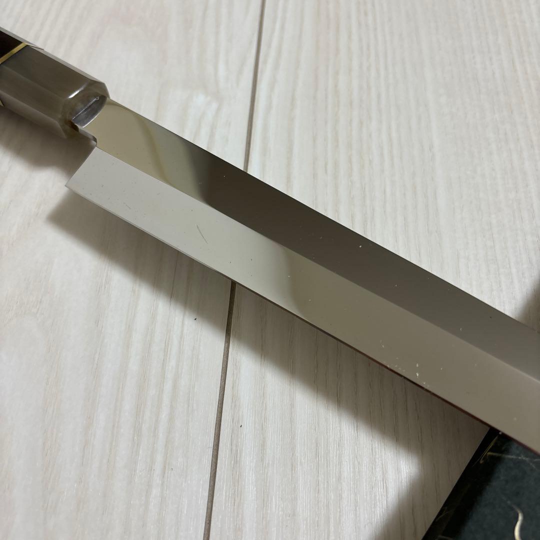 新品　ウルトラ鏡面　ステン本焼V金10号柳刃包丁270mm 高級黒檀白水牛八角柄