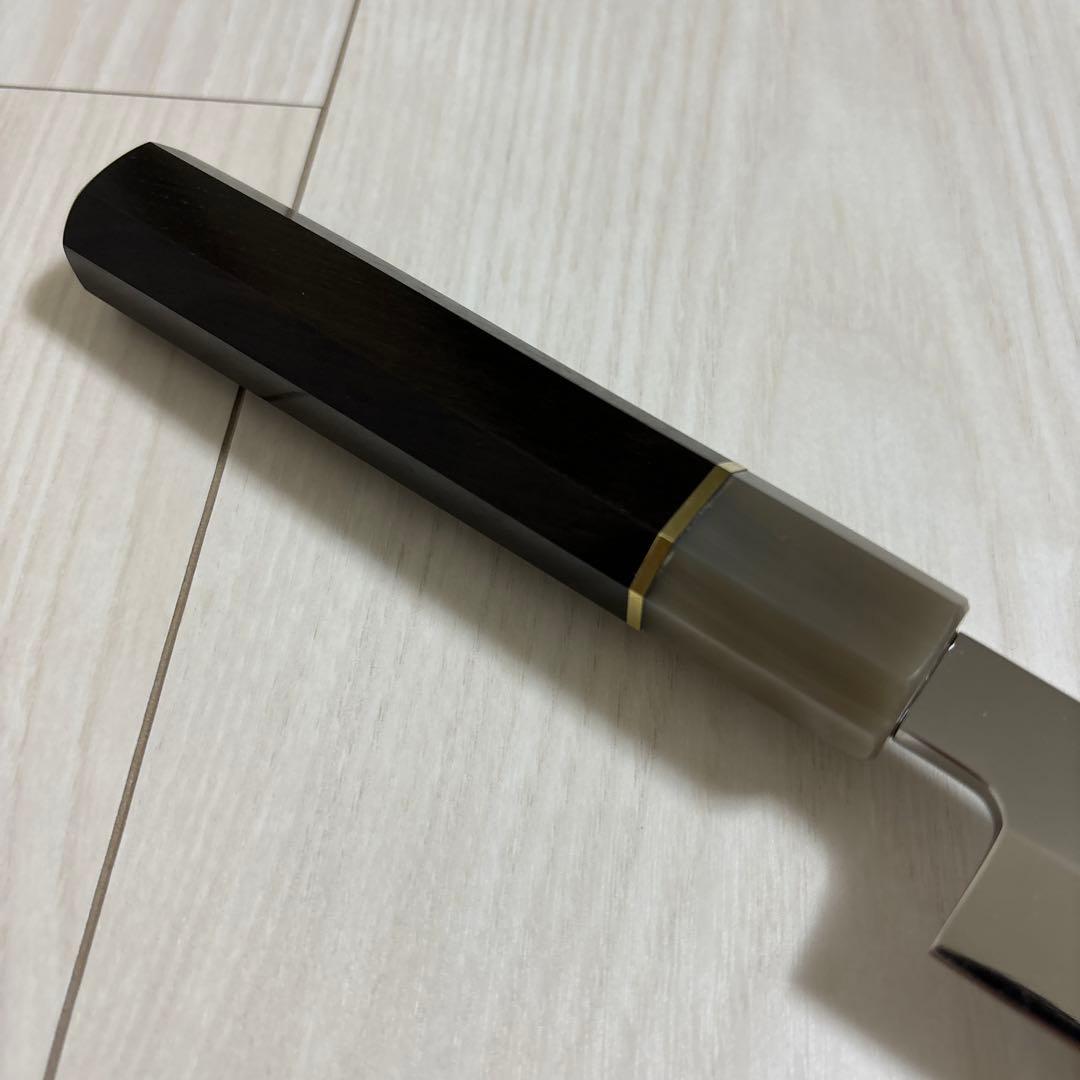 新品　ウルトラ鏡面　ステン本焼V金10号柳刃包丁270mm 高級黒檀白水牛八角柄