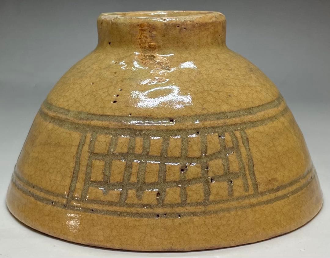 佐久間勝山　淡々斎書付　松古窯　彫三島　茶碗　万古焼　四方桟共箱　M91