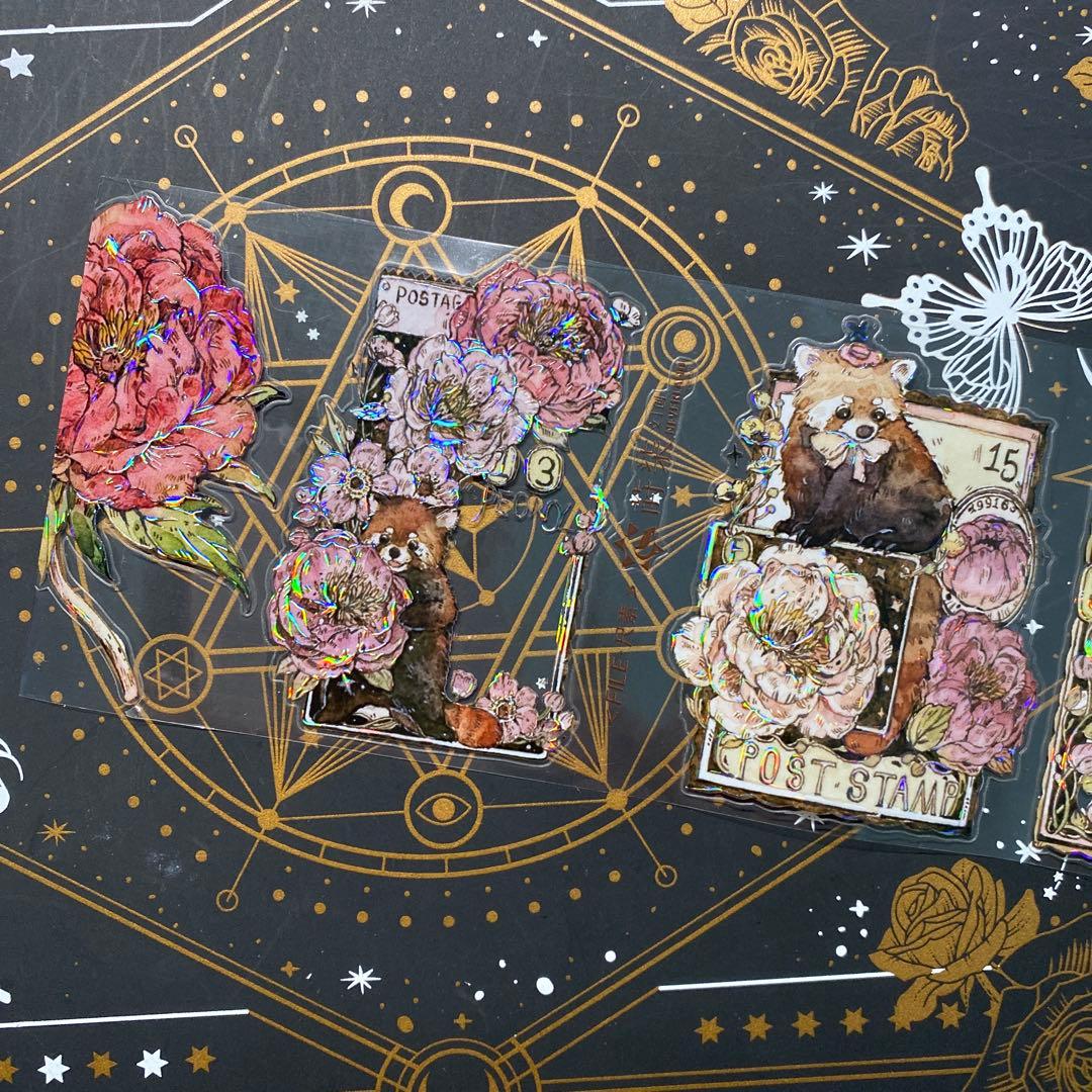 【9226】海外　貝殻光カッティング　マスキングテープ　アライグマ　お花　動物系