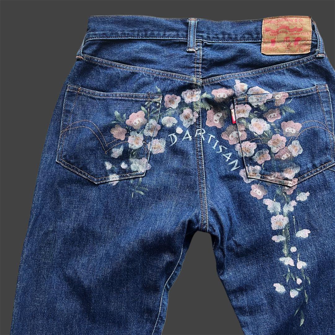 90s \"ダルチザン\" SD-301 極太 花柄ペイント デニムパンツ