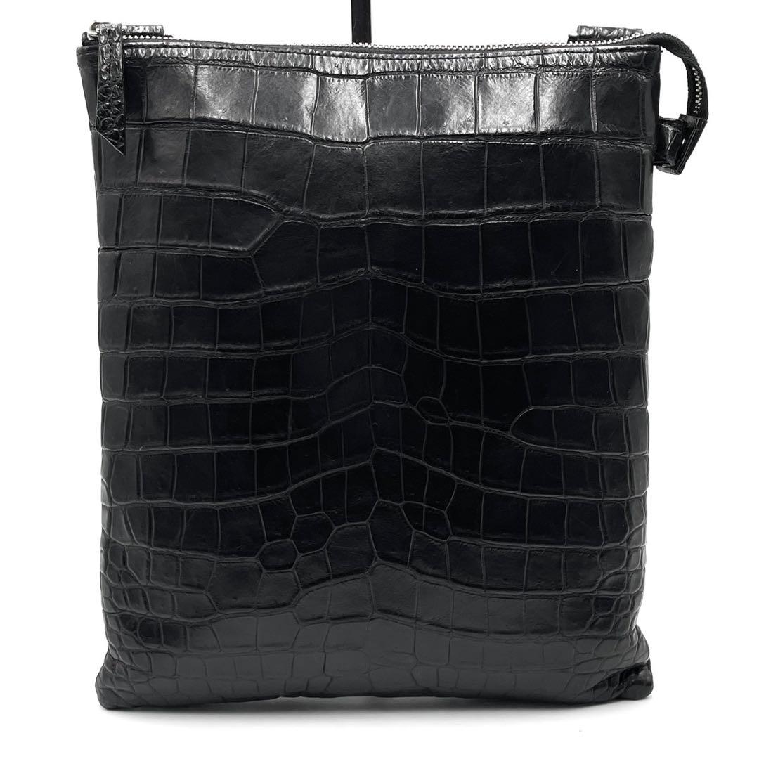 定価25万!!! JRA公認 マットクロコ ショルダーバッグ センター取り 黒