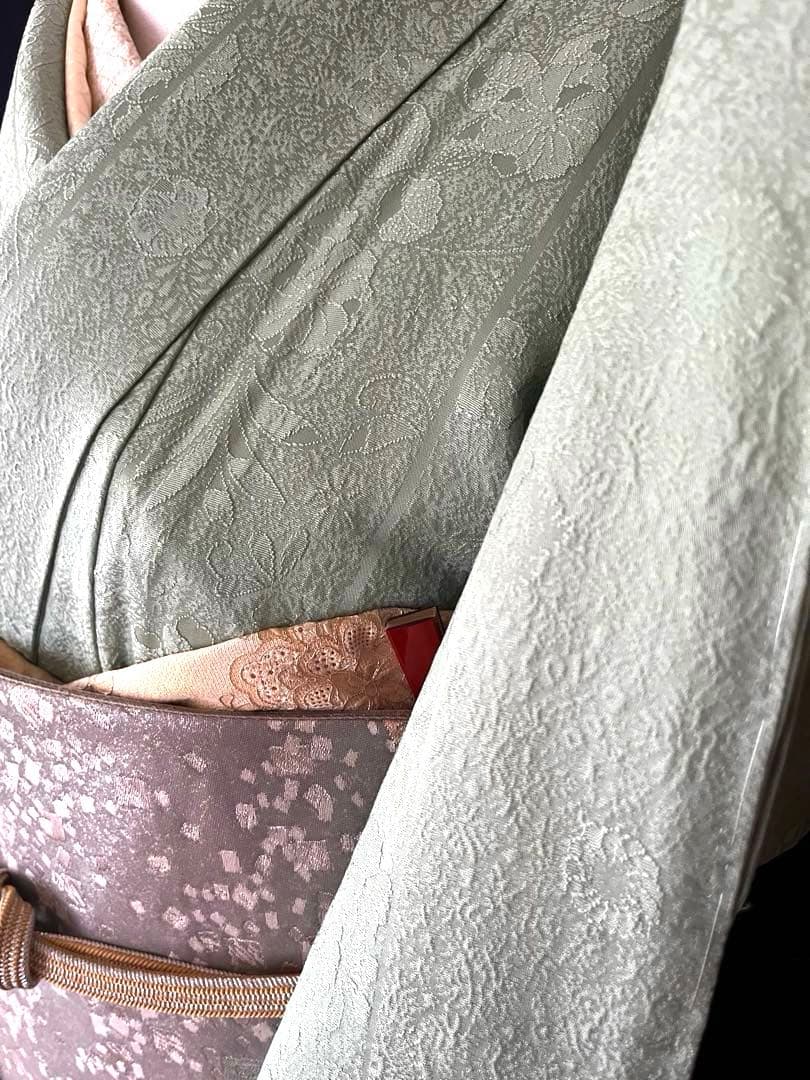 ★専用★【色無地】辻が花地紋 薄萌葱色 膨れ織　縫取のような立体感　しつけ付き