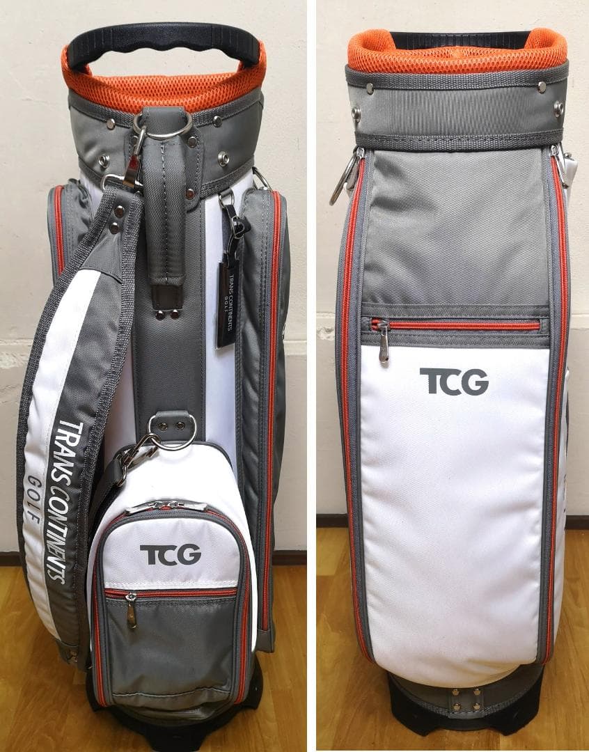 美品TRANS CONTINENTSのカート型キャディバッグ(グレーx白)