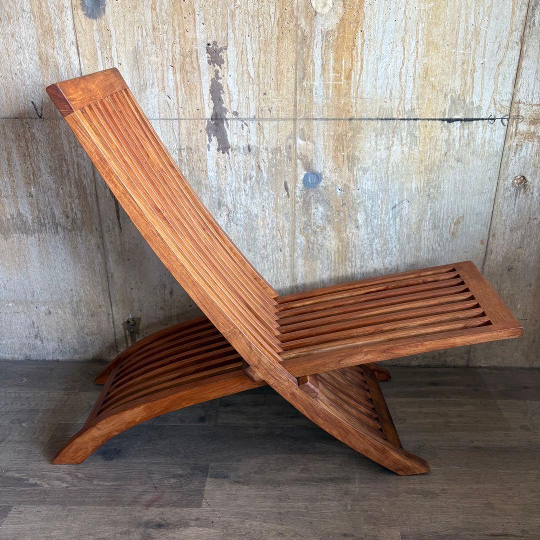 チーク無垢材　フォールディング　スライドチェア　ガーデンチェア