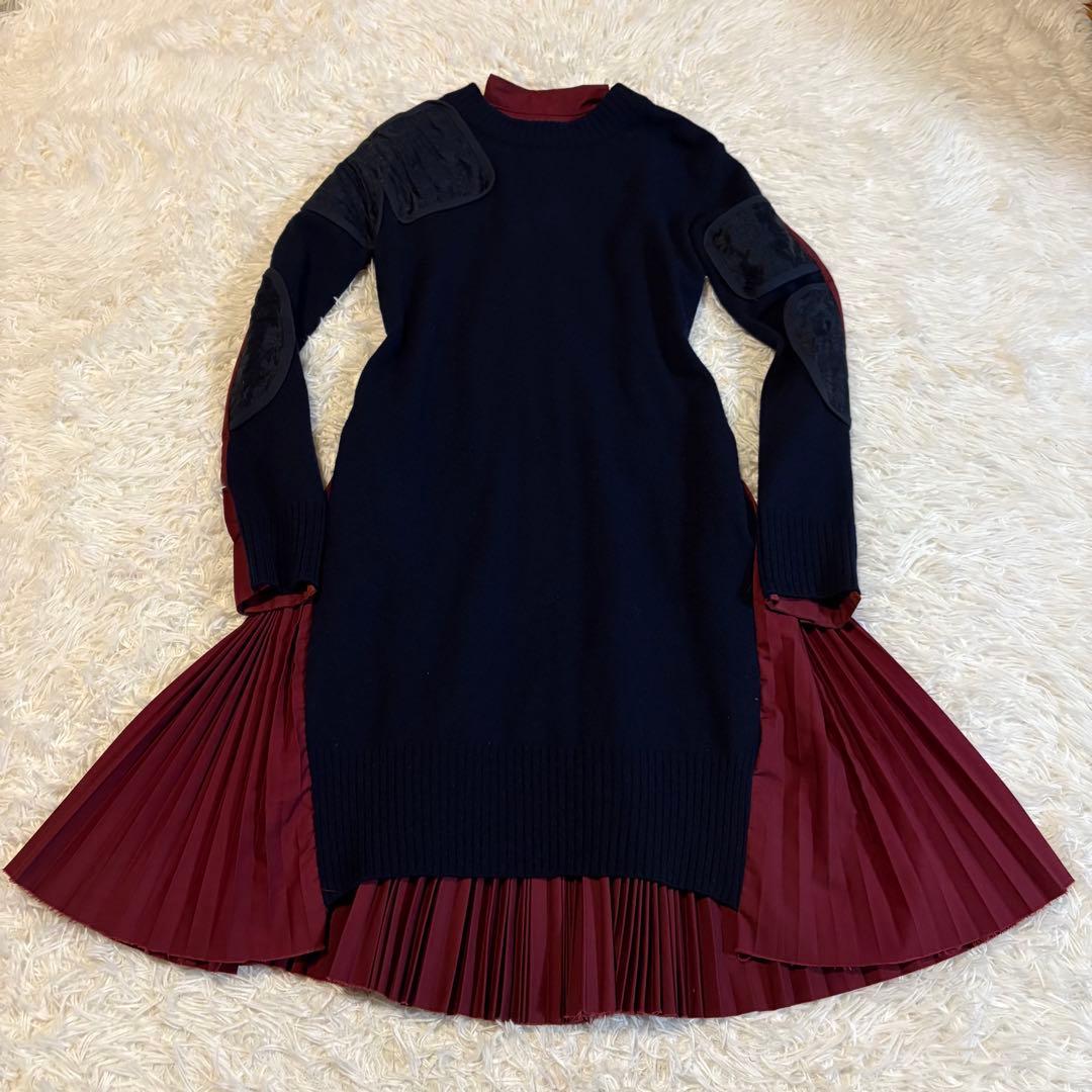 サカイ 2016AW ニット プリーツ パッチワーク ドッキングワンピース