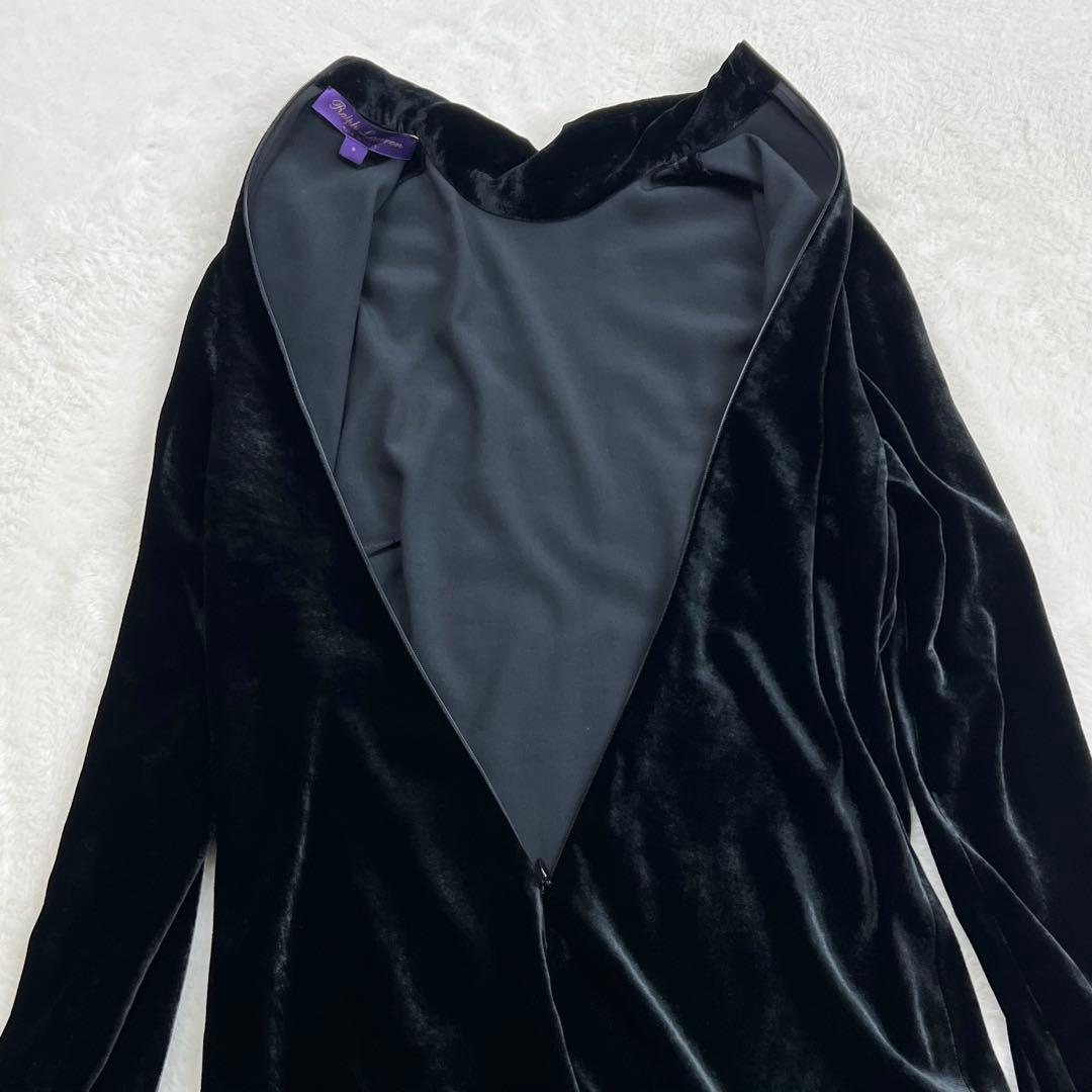 【ラルフローレンパープルレーベル】ハイネックベロアワンピース☆シルク混☆黒☆S