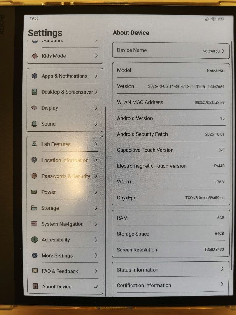 BOOX note Air 5C・純正ペン・【キーボード】カバー付き