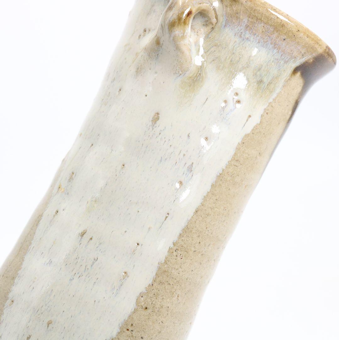 人間国宝 浜田庄司作 益子焼 掛分耳付花生 花瓶 尚美堂箱 共箱共布　V962