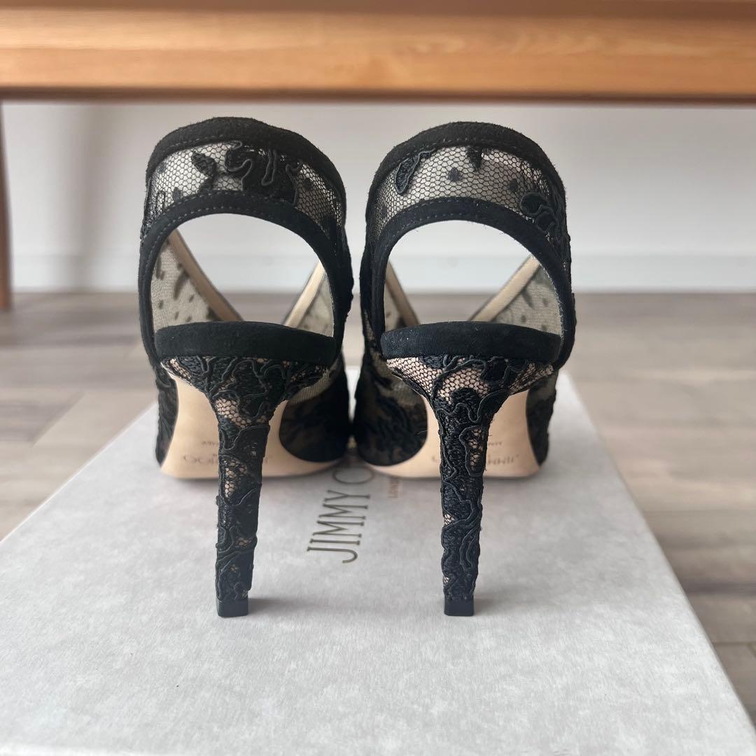 美品✨ ジミーチュウ レース オープントゥパンプス 34 ブラック
