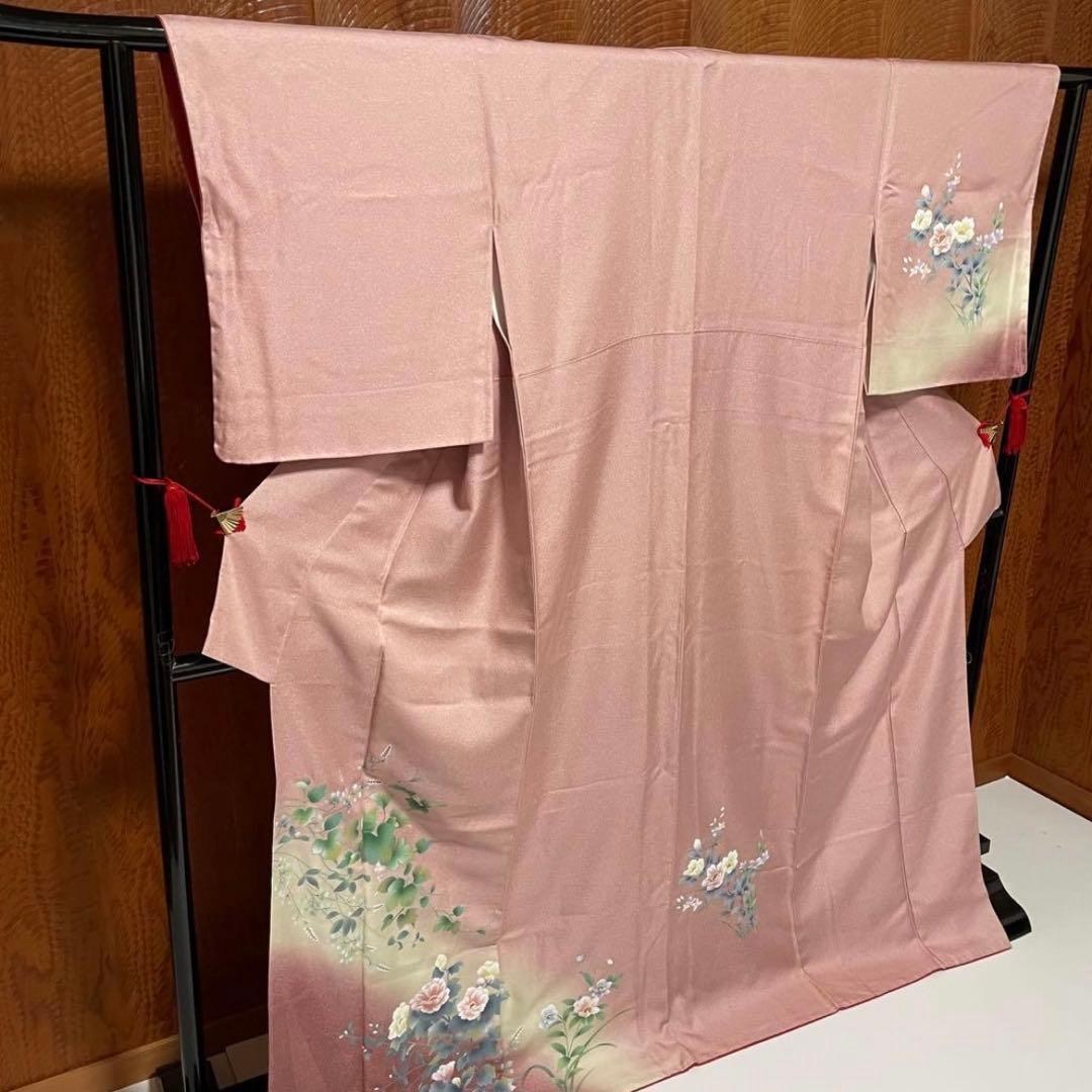 ぽ*ん様 付下げ 牡丹 萩 唐草文 正絹 裄67 トールサイズ v209