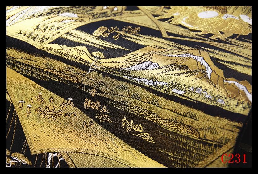 C231厳選西陣　引箔本金箔二重織　東海道五十三次全景図全通高級美術袋帯新品同様