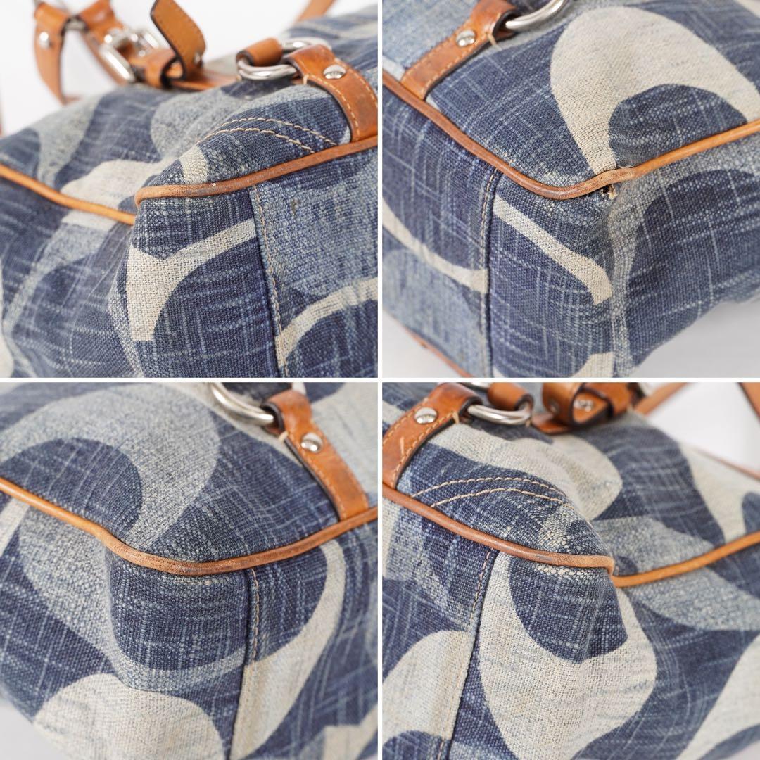 美品 COACH ハンドバッグ シグネチャー ターンロック デニム