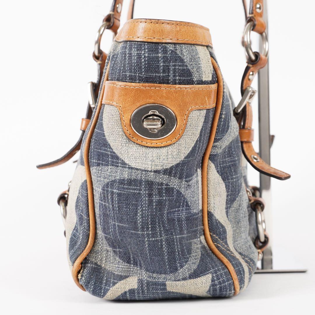 美品 COACH ハンドバッグ シグネチャー ターンロック デニム