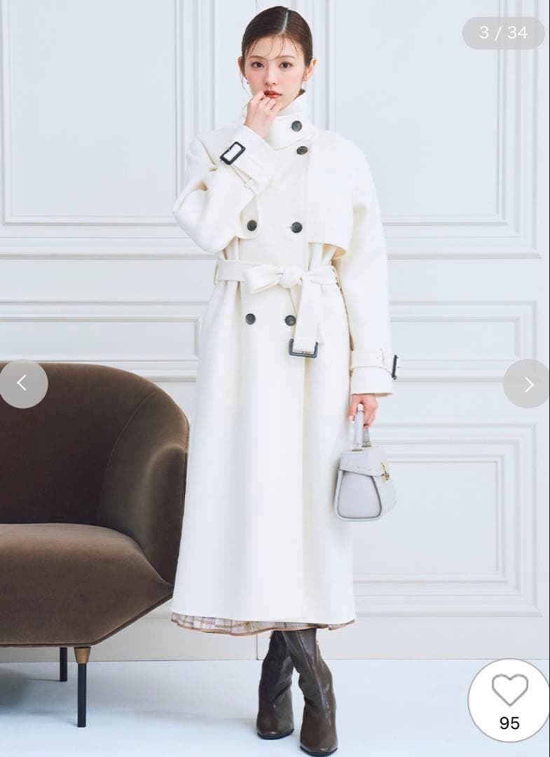 完売品　CELFORD セルフォード ウール混ロングトレンチコート IVR 36