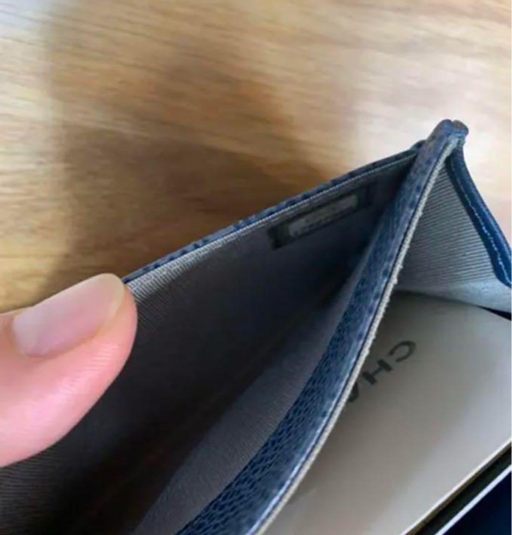 シャネル　名刺入れ　カードケース　キャビアスキン　ネイビー　シェードグリーン