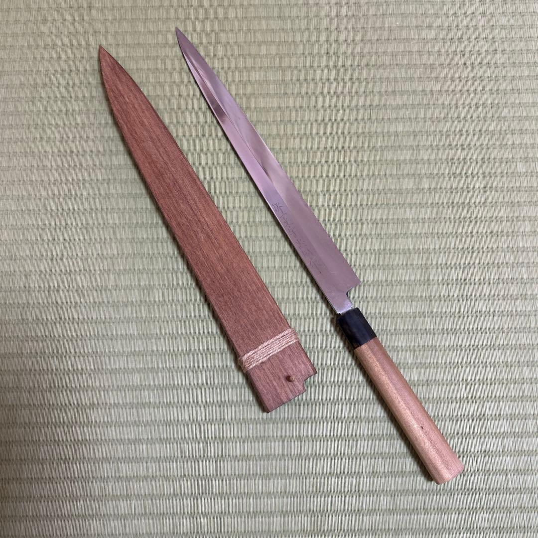 堺一文字忠国　本焼　柳刃　包丁　和包丁　尺一　鞘付き　黒水牛八角柄　刺身　波紋