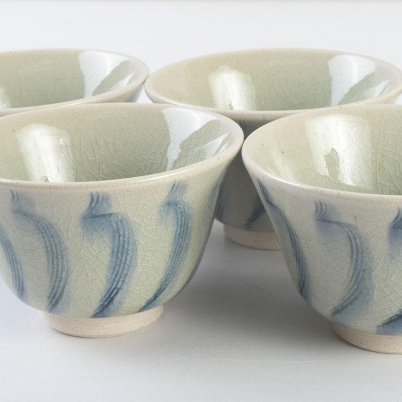 茶道具　御深井焼　南山窯　田沼春ニ作　染付　汲出茶碗　五客　共箱　V　9298