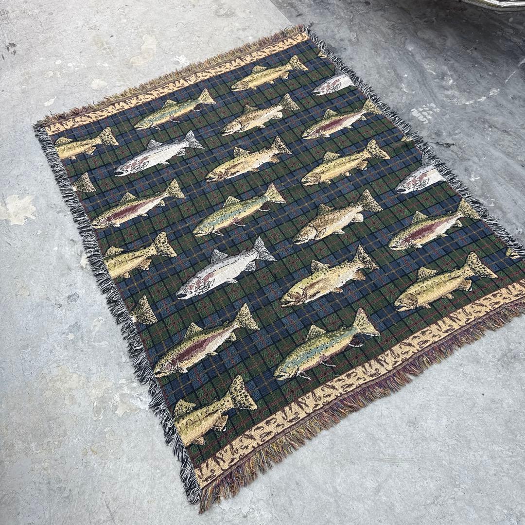 釣り　魚　マルチカバー　ソファーカバー　ヴィンテージラグ　158x128