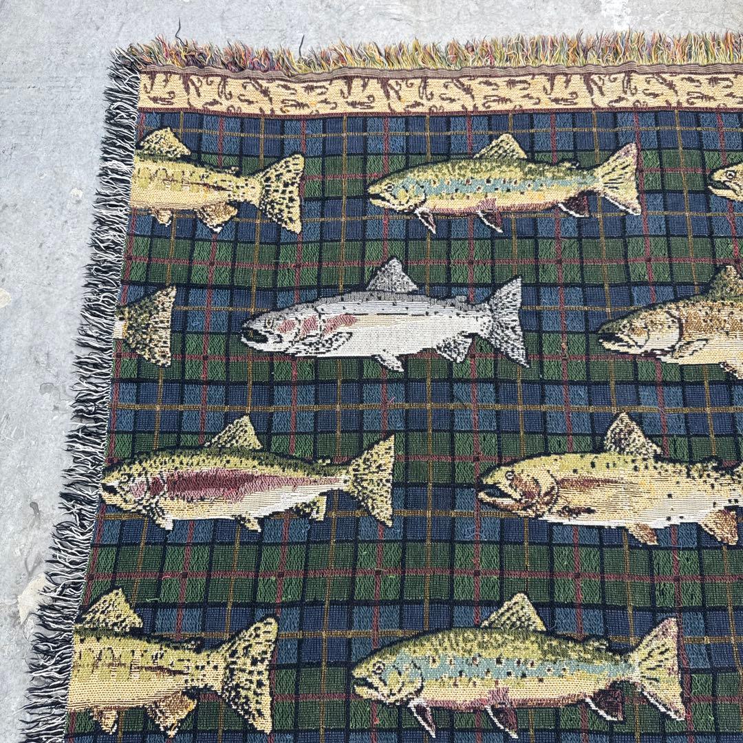 釣り　魚　マルチカバー　ソファーカバー　ヴィンテージラグ　158x128