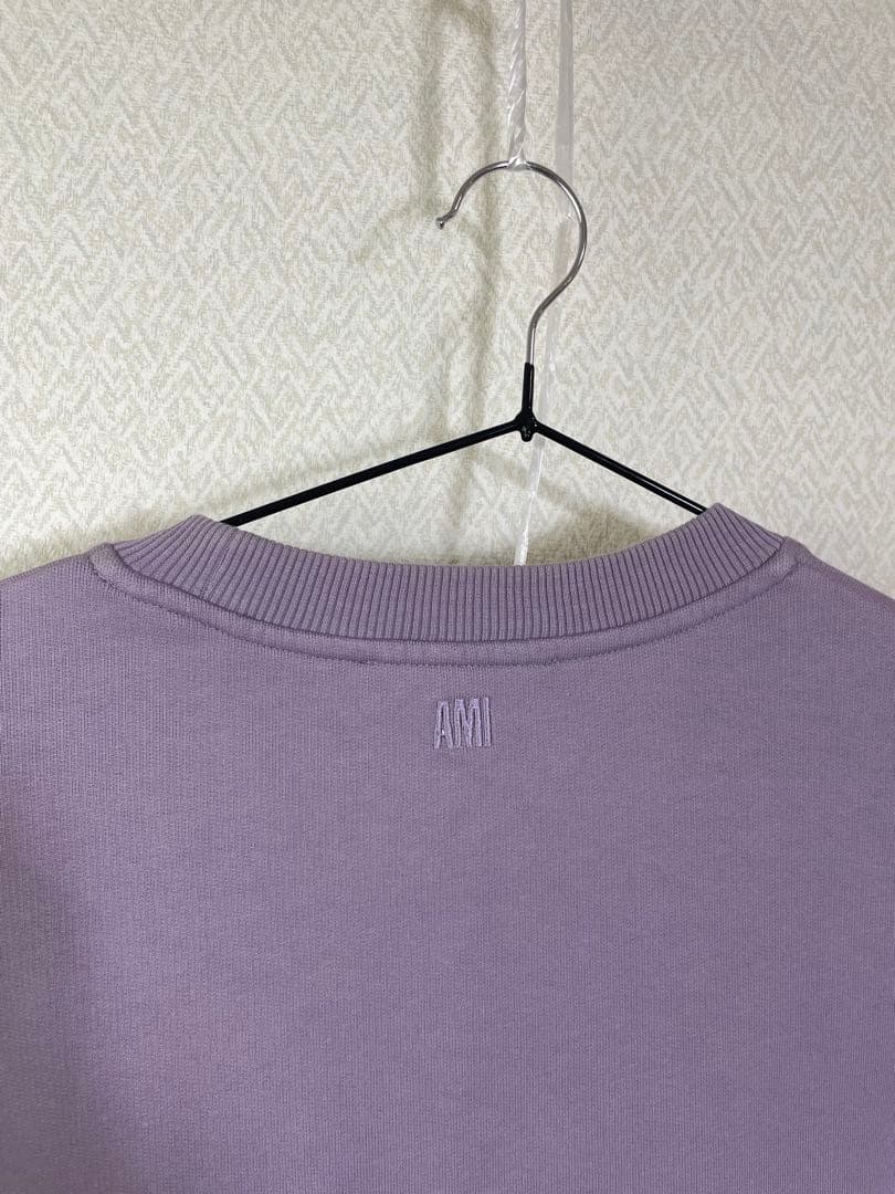 ami parisアミパリス ハートロゴ刺繍プルオーバースエットパープルサイズL