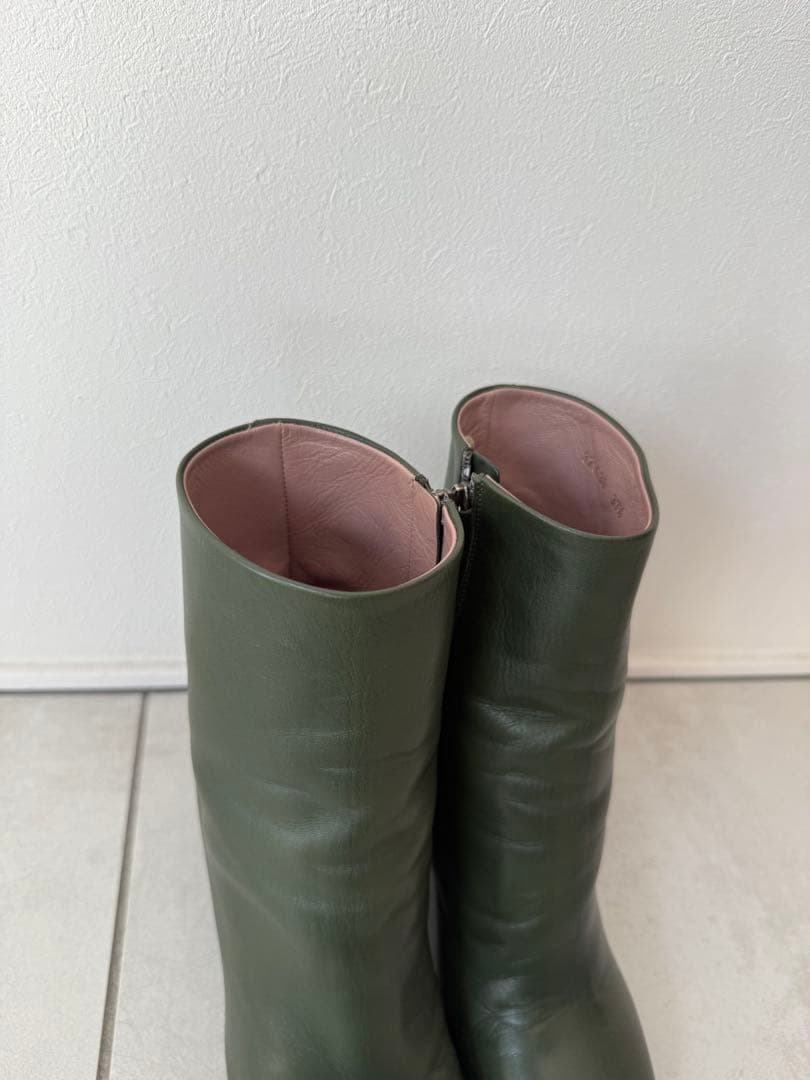 専用GUCCI オリーブグリーン レザー ウェッジヒールブーティ37h