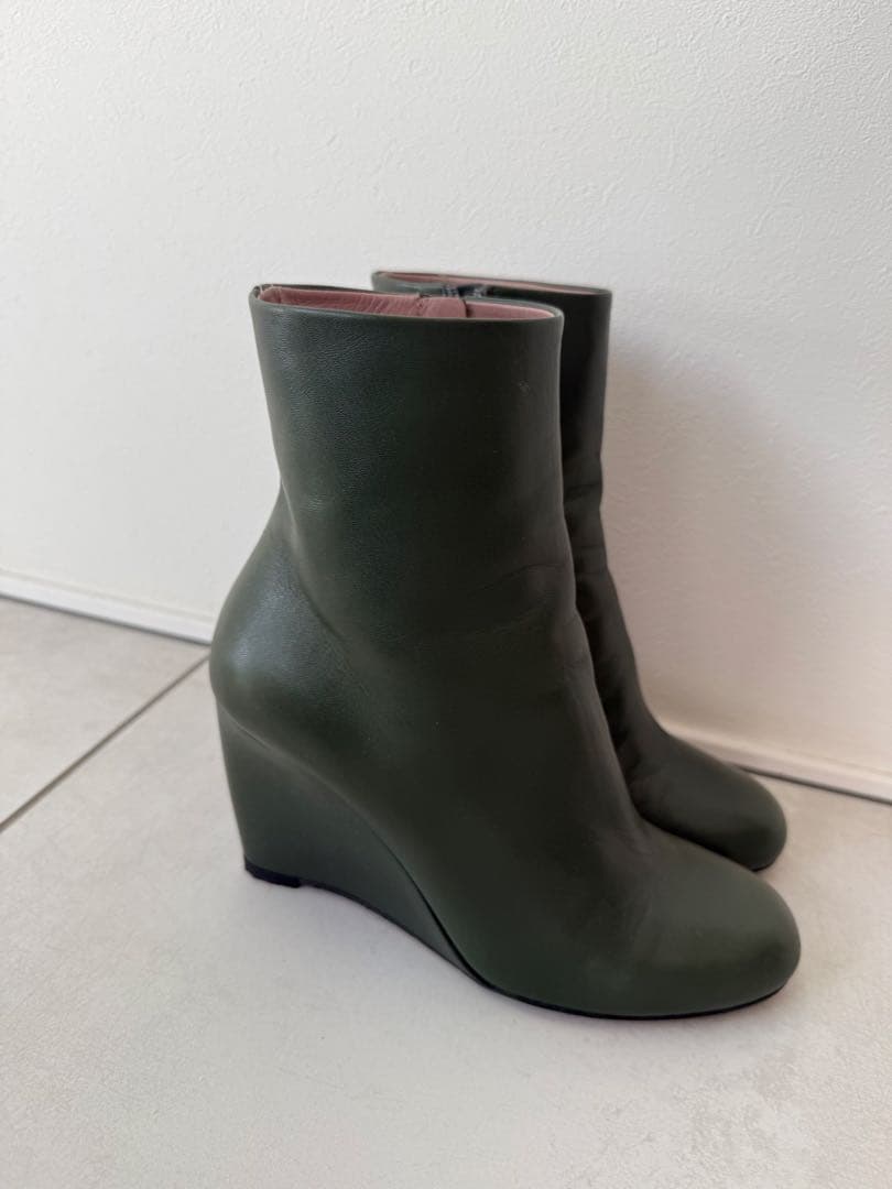 専用GUCCI オリーブグリーン レザー ウェッジヒールブーティ37h