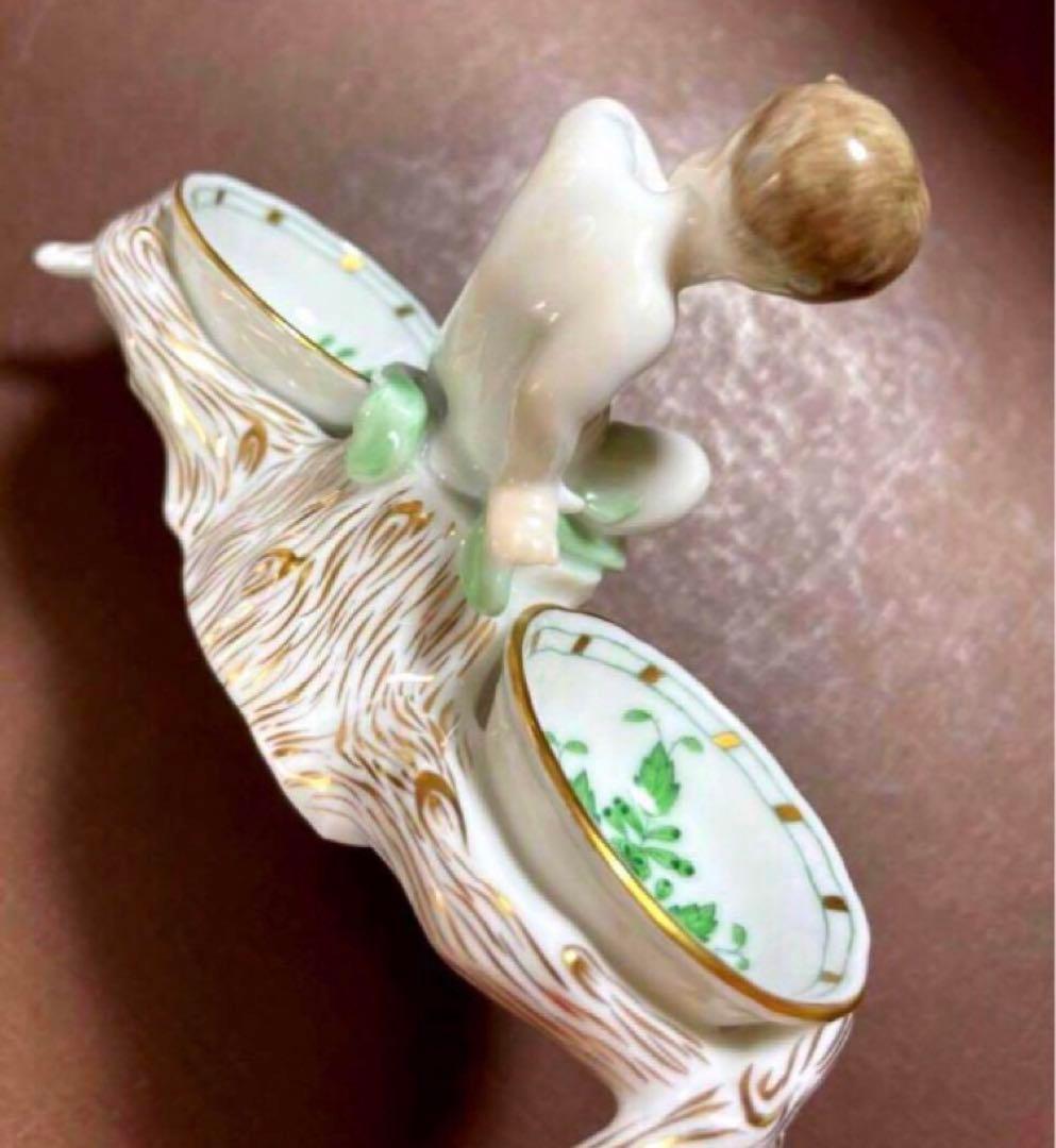 HEREND ヘレンドアポニーグリーンエンジェルセラーソルト＆ペッパー天使皿レア