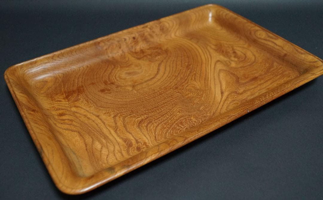 木製 欅製 翠玉作 盆 刳り貫き煎茶盆 美しい木目 長方盆 煎茶道具