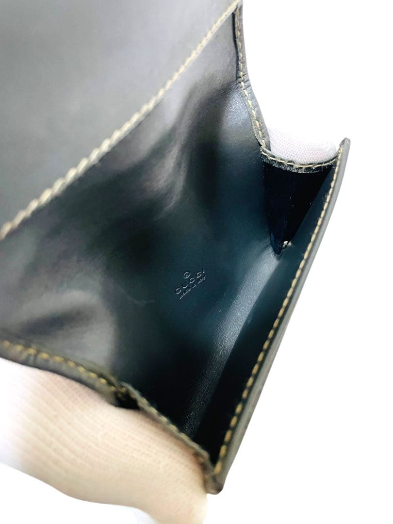 美品☆GUCCI シマ　GG柄　カードケース　名刺入れ　二つ折り　ダークグレー