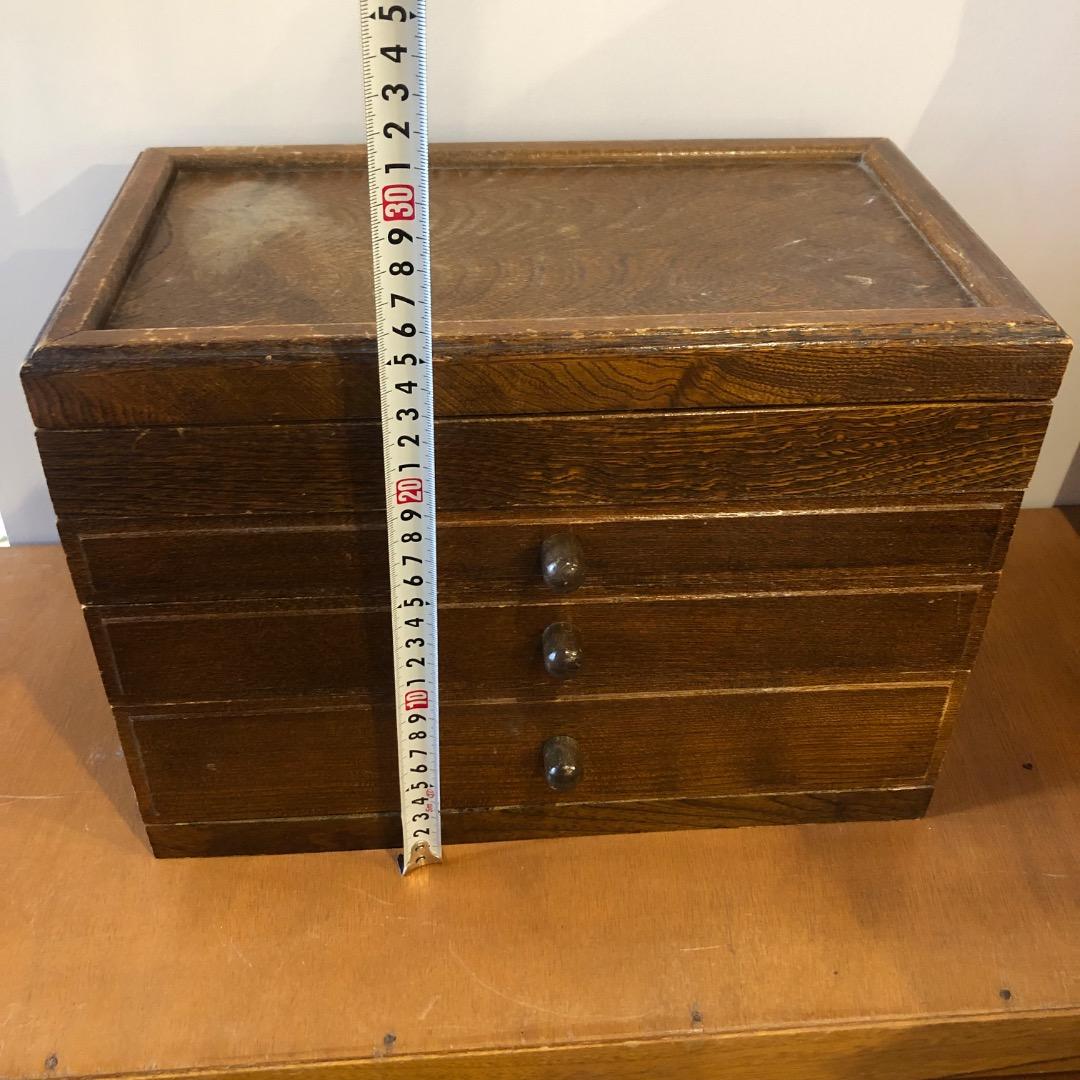 昭和レトロ　木製ジュエリーボックス　3段　鏡付きアクセサリー入れ　小物入れ　木