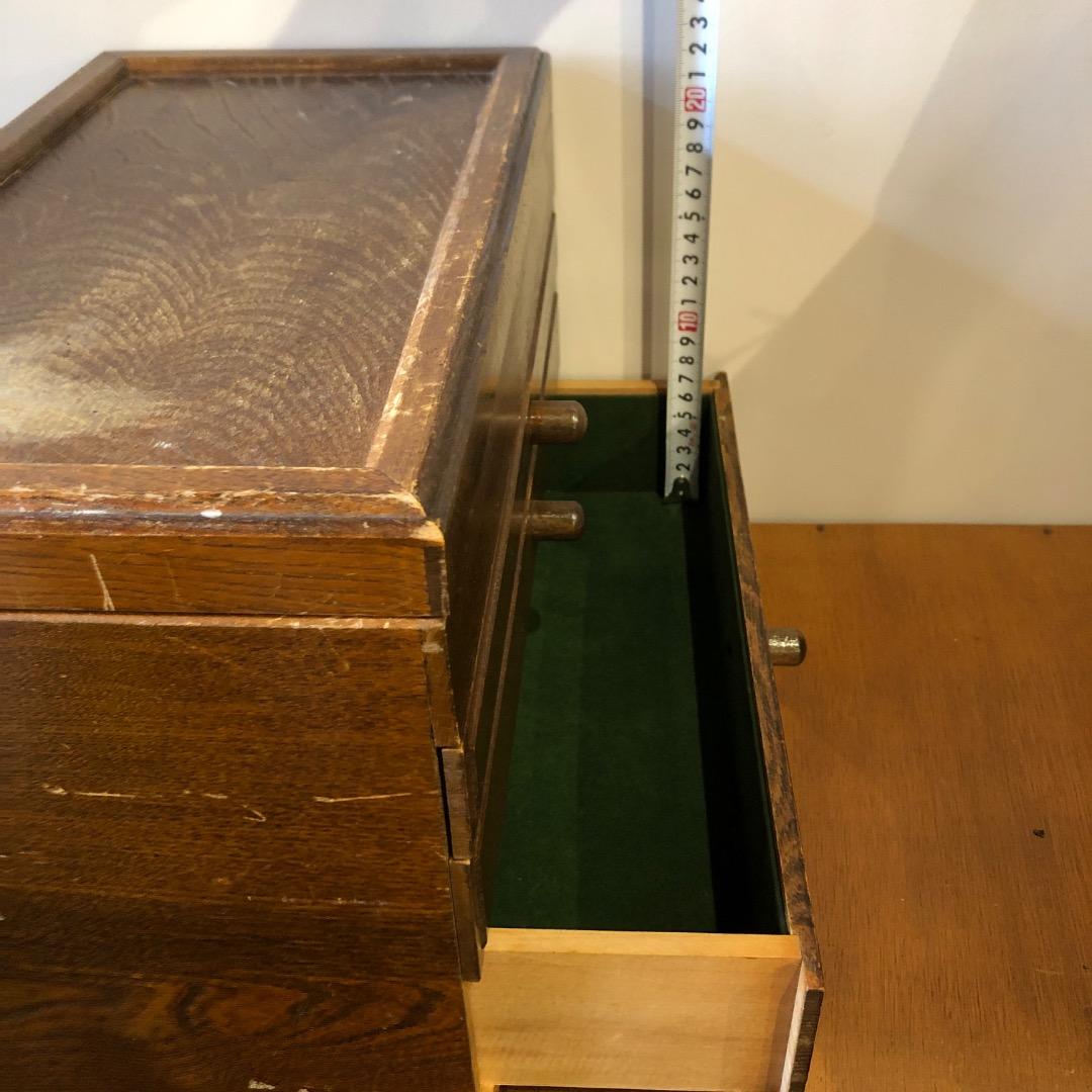 昭和レトロ　木製ジュエリーボックス　3段　鏡付きアクセサリー入れ　小物入れ　木