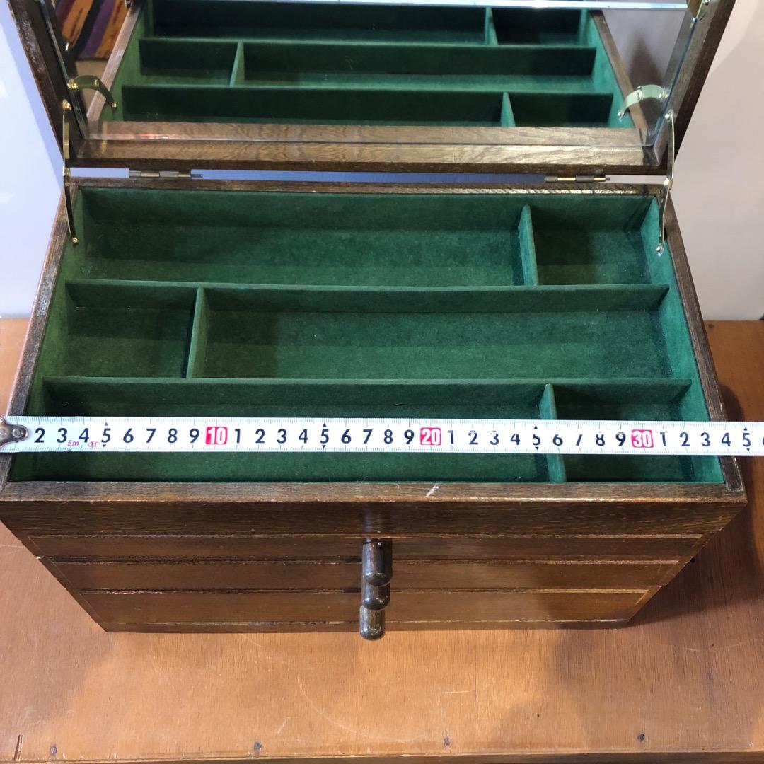 昭和レトロ　木製ジュエリーボックス　3段　鏡付きアクセサリー入れ　小物入れ　木