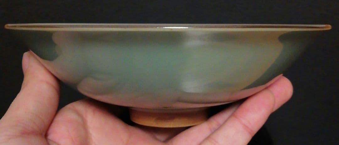 手塚玉堂作　青磁　魚文　茶碗　共箱　共布　略歴付　茶道具