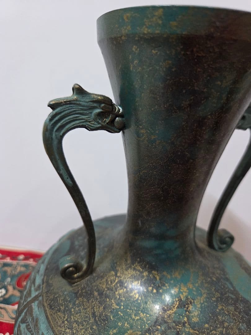 落款 高岡銅器 青銅 鳳凰 龍 花瓶