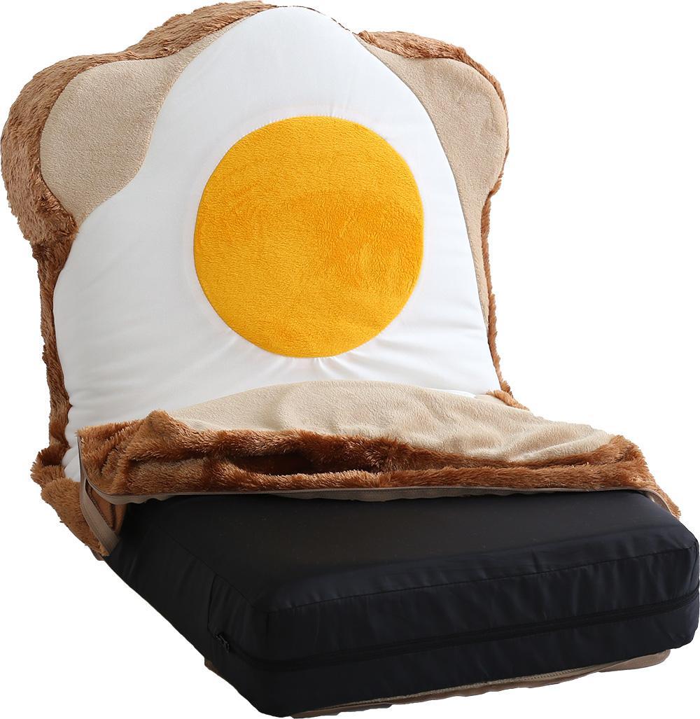 新品 送料込 目玉焼き食パン座椅子 低反発 ふわふわ&洗えるカバー 日本製