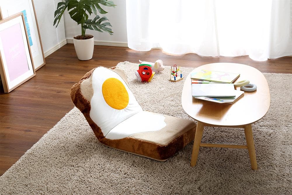 新品 送料込 目玉焼き食パン座椅子 低反発 ふわふわ&洗えるカバー 日本製