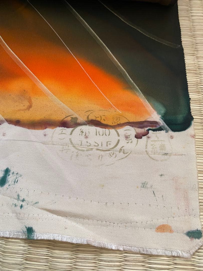 反物　丹後ちりめん　絹　正絹　茶　オレンジ　着物　未仕立て/i018